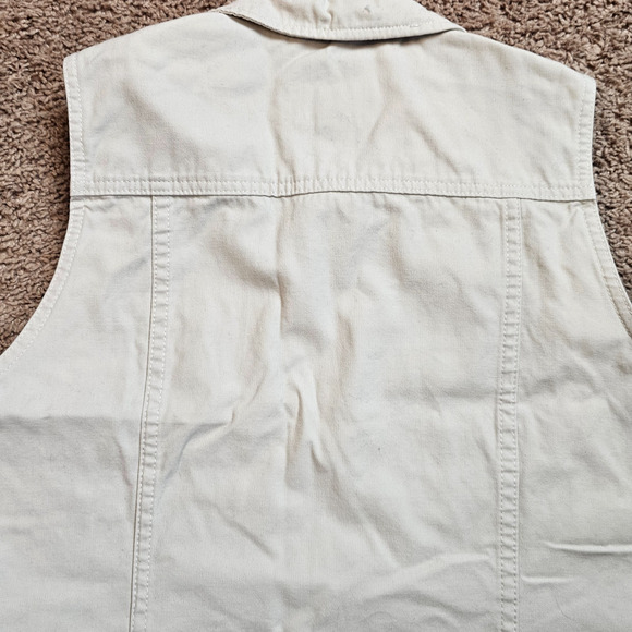 Vtg Eddie Bauer Utility Vest Womens Petite Small Khaki 100% Cotton 90s Y2K - Picture 7 of 9